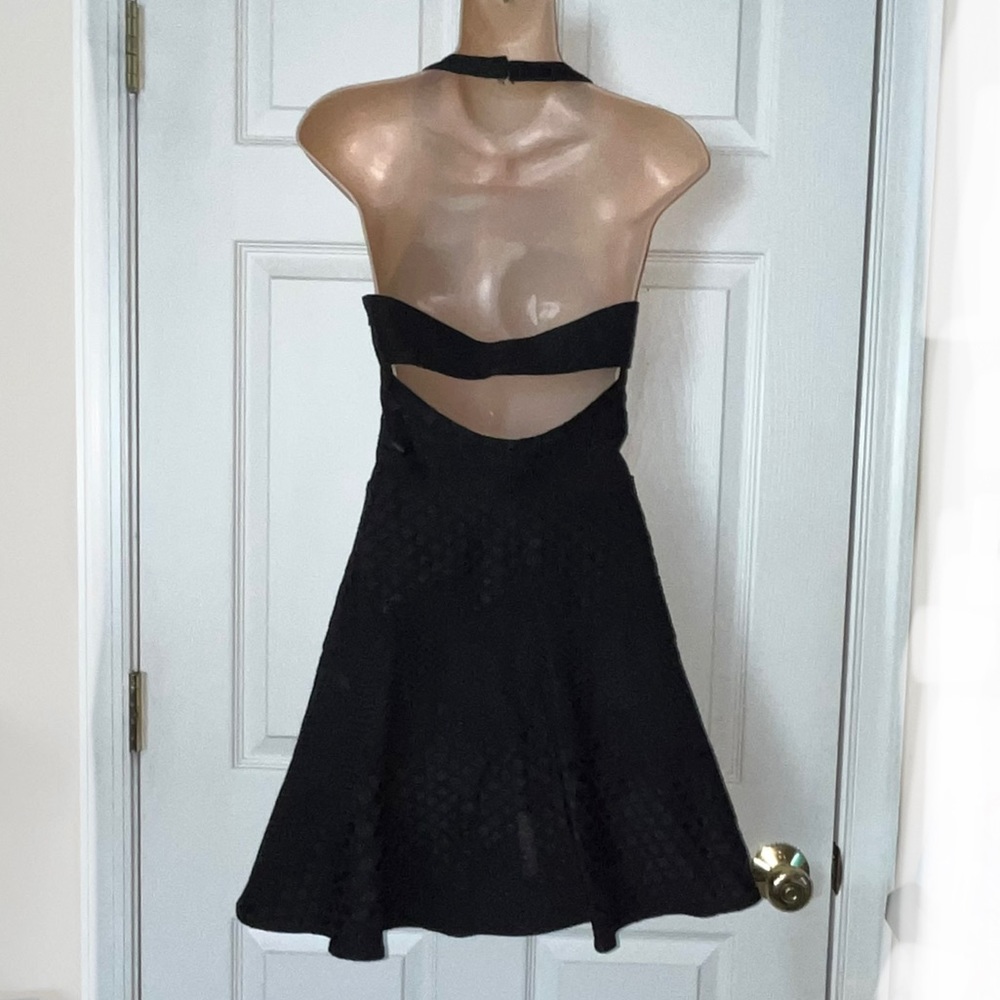 Parker Women’s Black Leona Halter Embroidered Skater Fit Flare Dress Open Back L - Picture 13 of 13